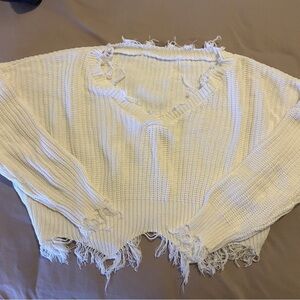 SHEIN Distressed White Sweater
